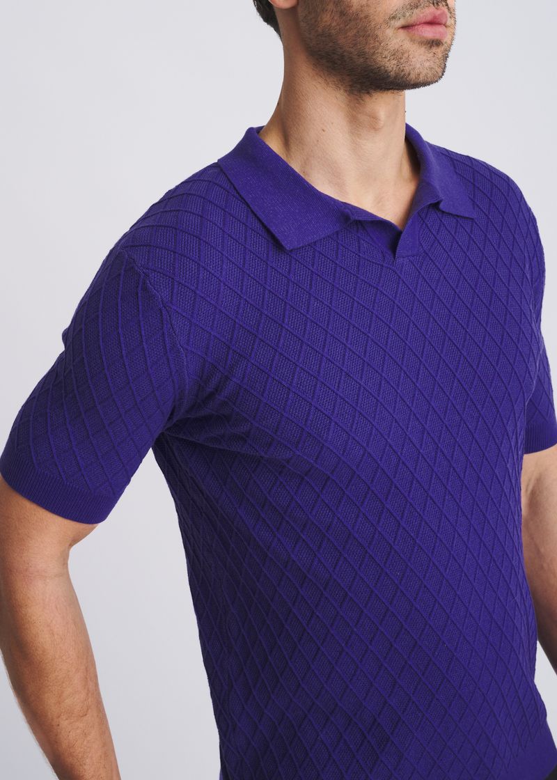 DEEP PURPLE TEXTURED DIAMOND JOHNNY COLLAR KNIT POLO PM-16335