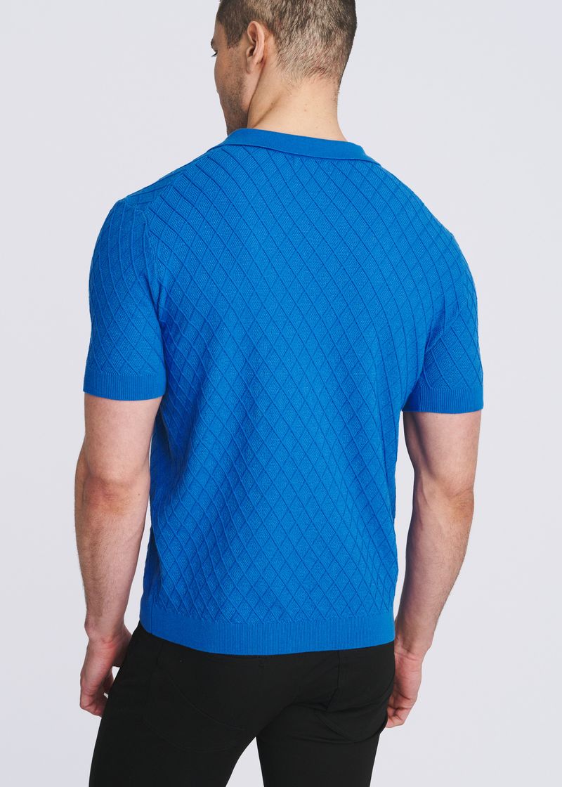 COBALT TEXTURED DIAMOND JOHNNY COLLAR KNIT POLO PM-16335