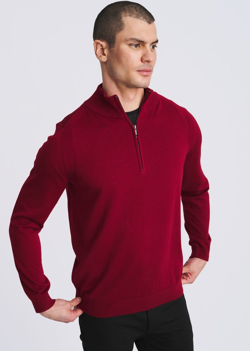 MERLOT QUARTER ZIP WOOL BLEND KNIT CARDIGAN PM-16417
