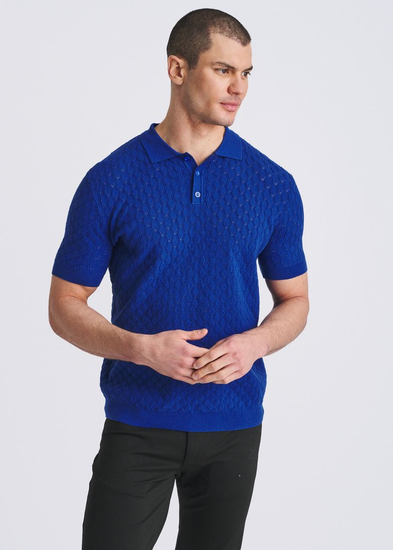 ROYAL TEXTURED WAVE SILK/TENCEL 3-BUTTON KNIT POLO PM-16338