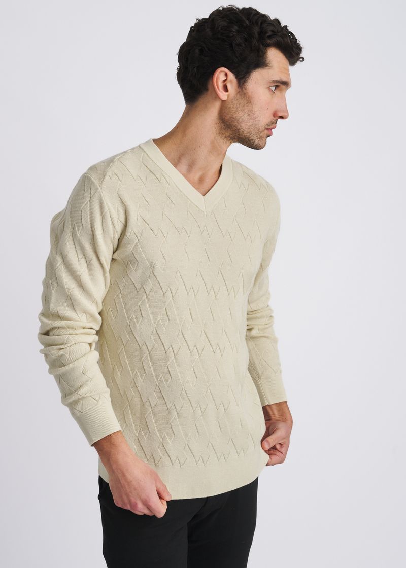PARCHMENT V-NECK BASKETWEAVE WOOL BLEND KNIT SWEATER PM-16420