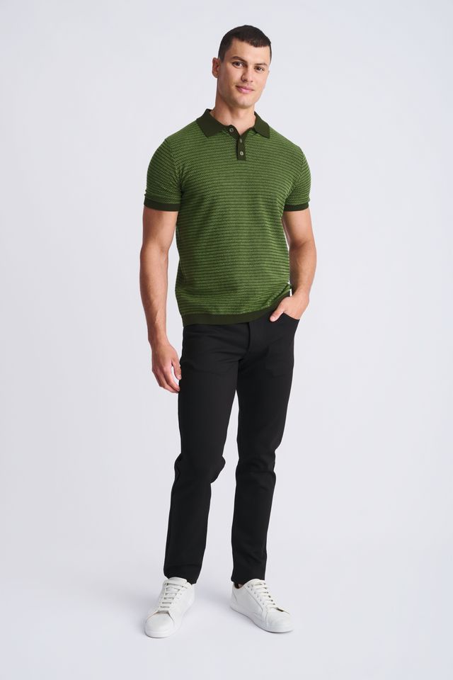 PEAR/COMBAT TWO TONE TEXTURED COTTON 3-BUTTON KNIT POLO PM-16321