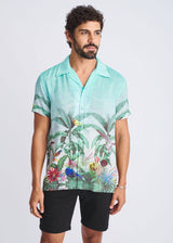 OCEAN/GREEN TROPICS PRINTED MODAL SHORT SLEEVE BORDER SHIRT PM-49026