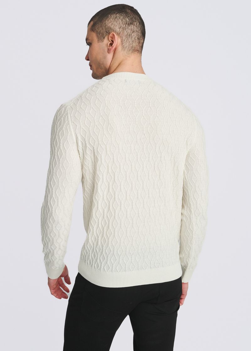CREAM CABLE KNIT CREW NECK WOOL BLEND SWEATER PM-16421