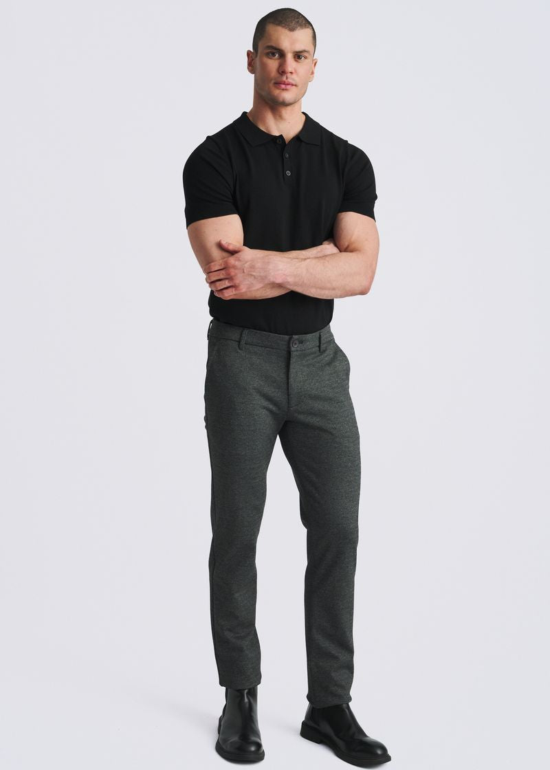 CHARCOAL WOOL-LOOK HERRINGBONE STRETCH KNIT TAILORED PANTS PM-3303-67