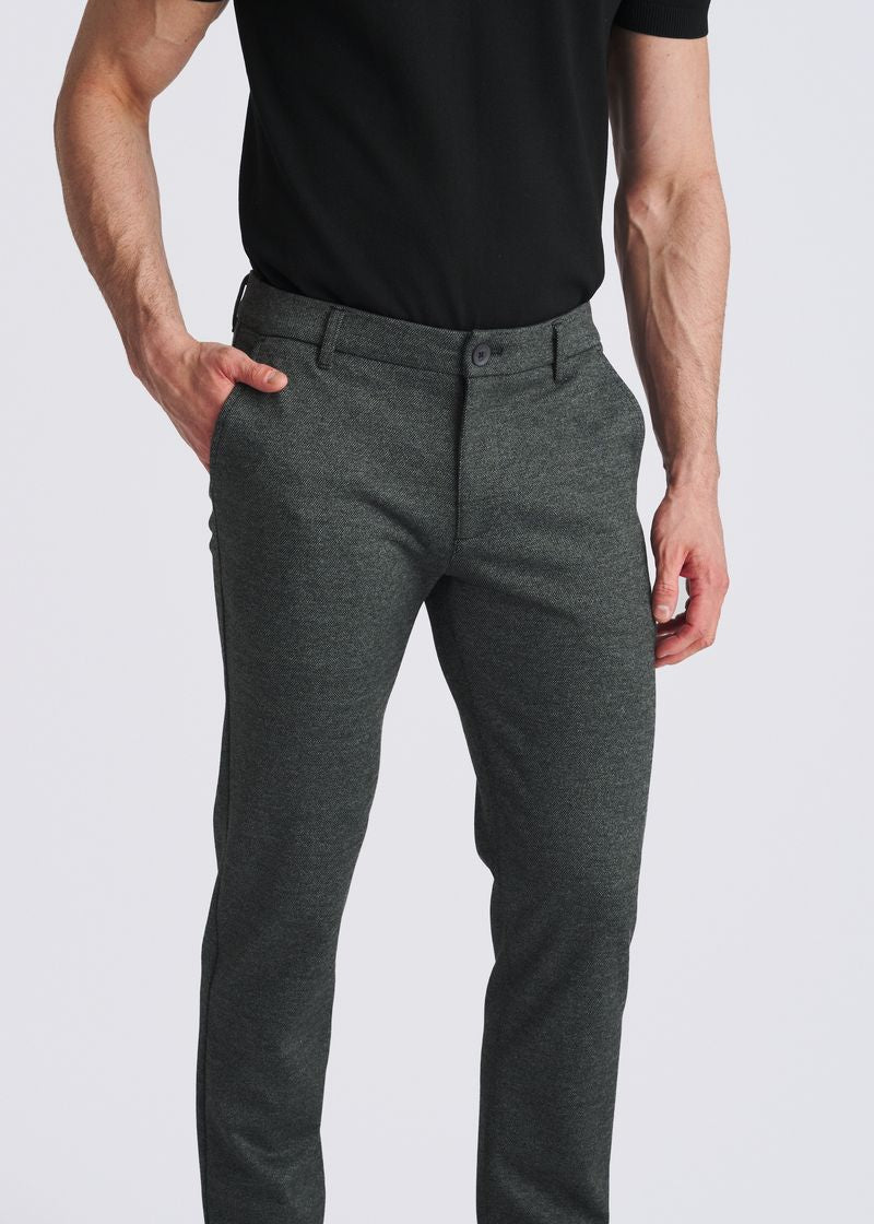 CHARCOAL WOOL-LOOK HERRINGBONE STRETCH KNIT TAILORED PANTS PM-3303-67