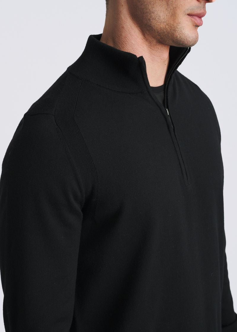 BLACK QUARTER ZIP WOOL BLEND KNIT CARDIGAN PM-16417