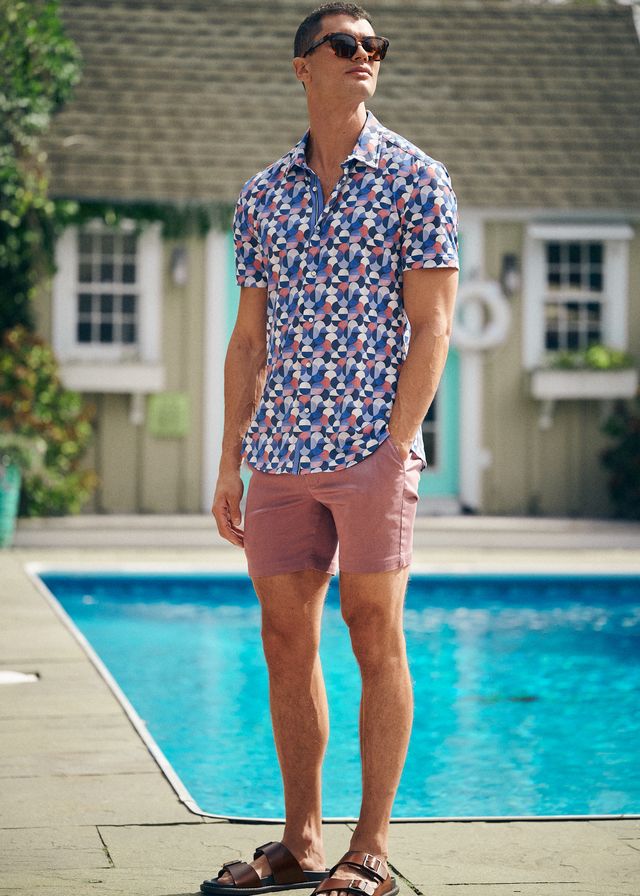 PURPLE/WISTERIA SWIRLS PRINTED PERFORMANCE SHORT SLEEVE SHIRT W/ CONTRAST PLACKET PM-76110