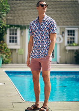 PURPLE/WISTERIA SWIRLS PRINTED PERFORMANCE SHORT SLEEVE SHIRT W/ CONTRAST PLACKET PM-76110