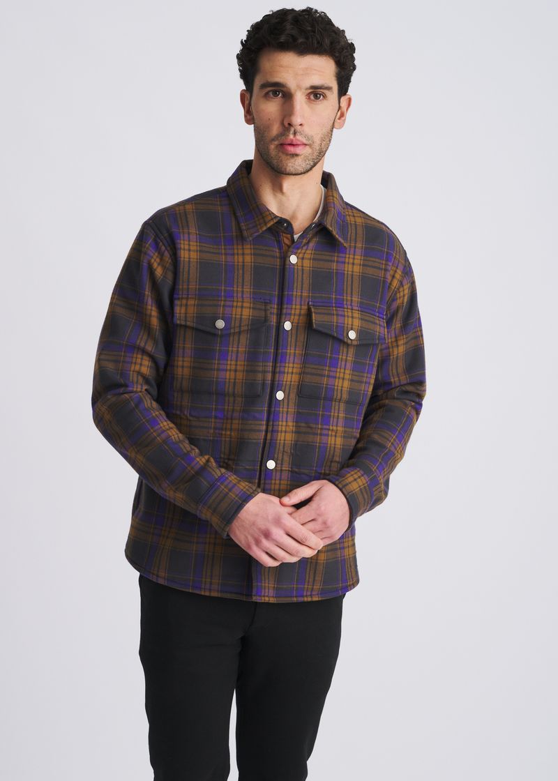 OCHRE/PURPLE PLAID FLEECE LINED SHIRT JACKET PM-3064-01