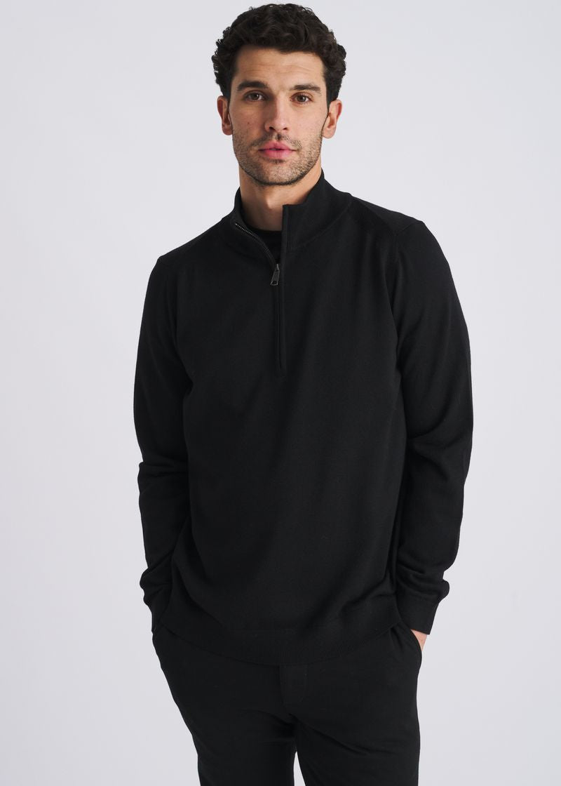 BLACK QUARTER ZIP WOOL BLEND KNIT CARDIGAN PM-16417