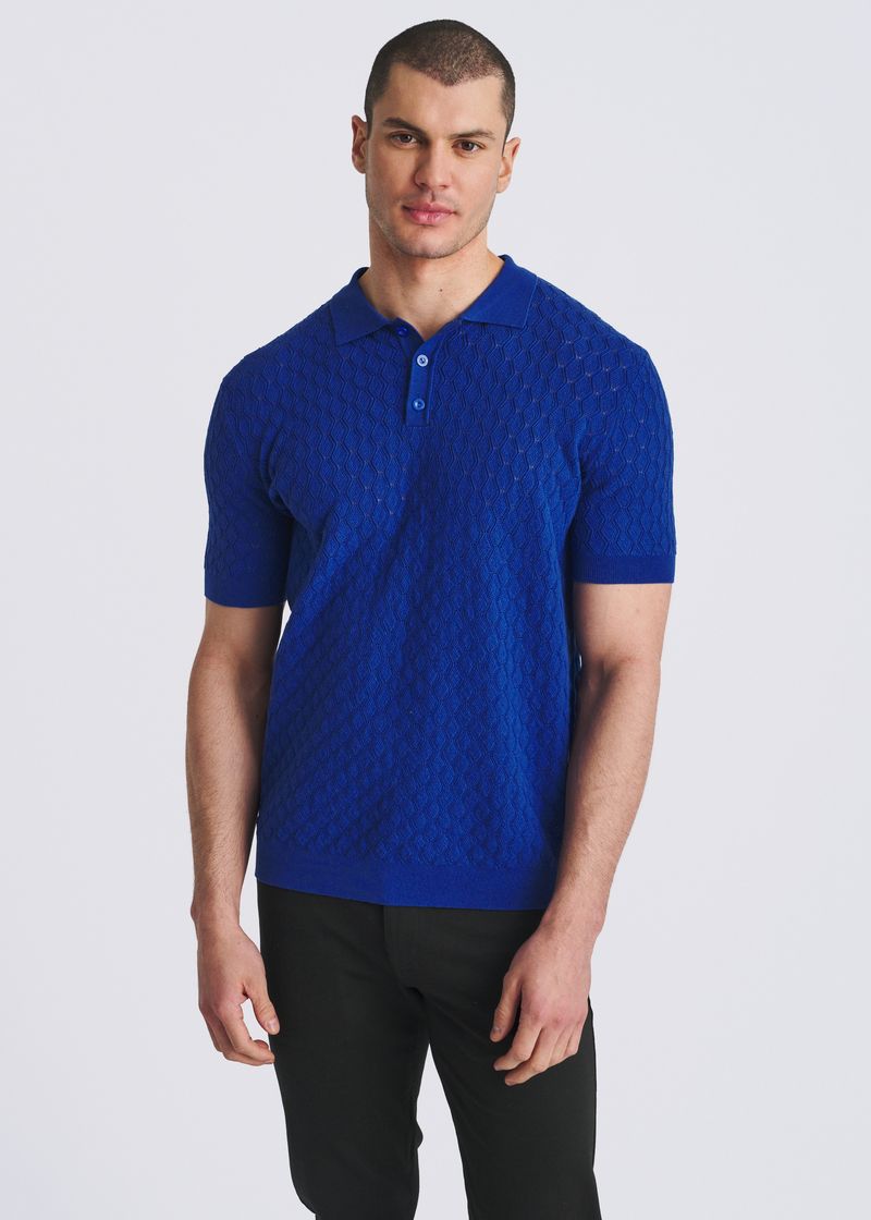 ROYAL TEXTURED WAVE SILK/TENCEL 3-BUTTON KNIT POLO PM-16338