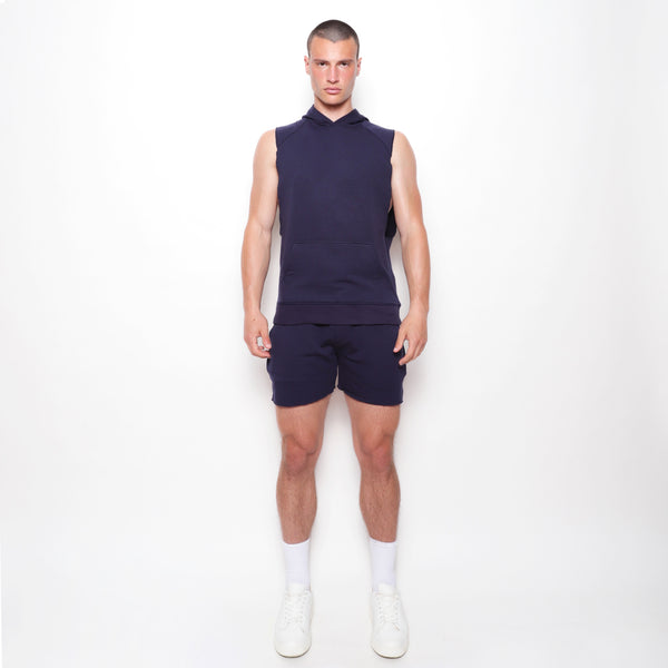 NAVY SLEEVELESS FLEECE HOODIE PM-70010
