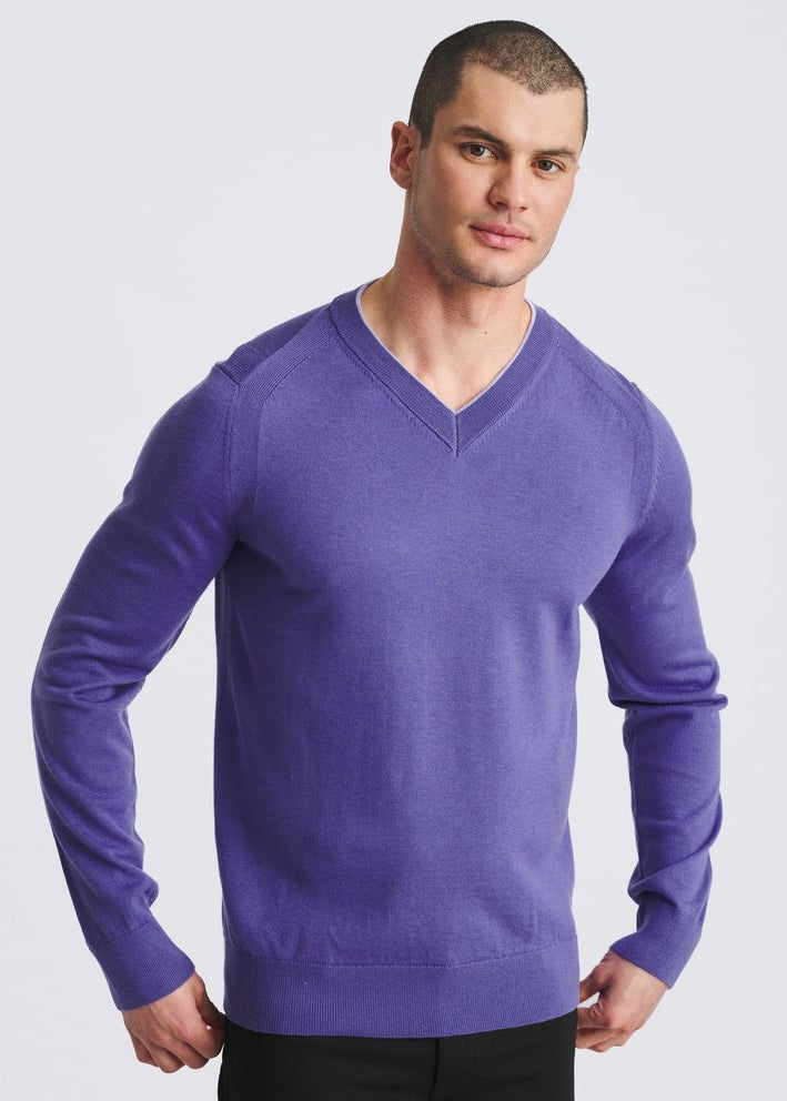 PURPLE/ORCHID CONTRAST V-NECK WOOL BLEND KNIT SWEATER PM-16418