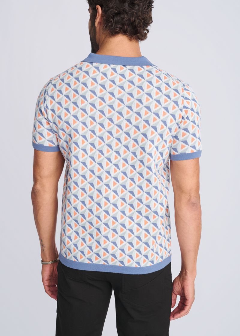 SLATE/BLUE TRIANGLES JACQUARD COTTON 3-BUTTON KNIT POLO PM-16327