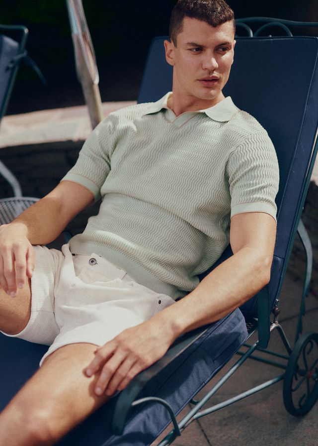 MOSS/ALOE WAVEY TEXTURED COTTON JOHNNY COLLAR KNIT POLO PM-16331