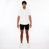 MISTY BLUE/MILK STRIPE LIGHTWEIGHT KNITTED SHORT SLEEVE SHIRT PM-51006