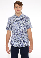 NAVY/SLATE ABSTRACT COTTON SEERSUCKER WOVEN SHORT SLEEVE SHIRT PM-14108