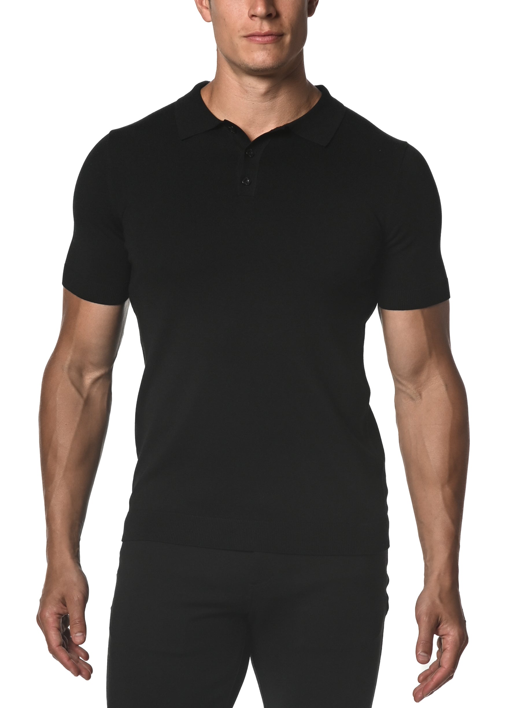 BLACK SILK/TENCEL 3-BUTTON KNIT POLO PM-16105
