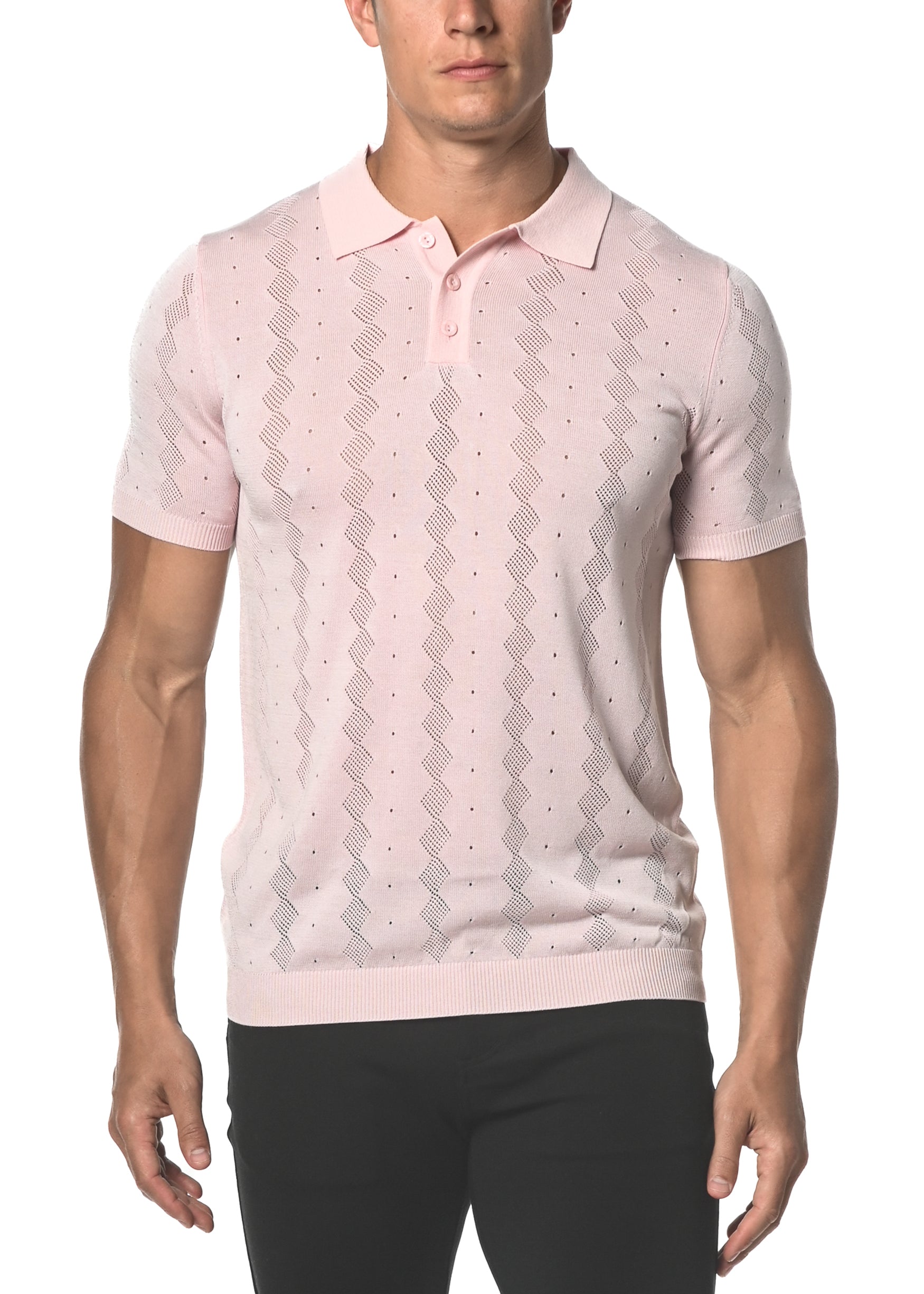 PINK SILK/TENCEL DIAMOND ARGYLE KNIT 3-BUTTON POLO PM-16212