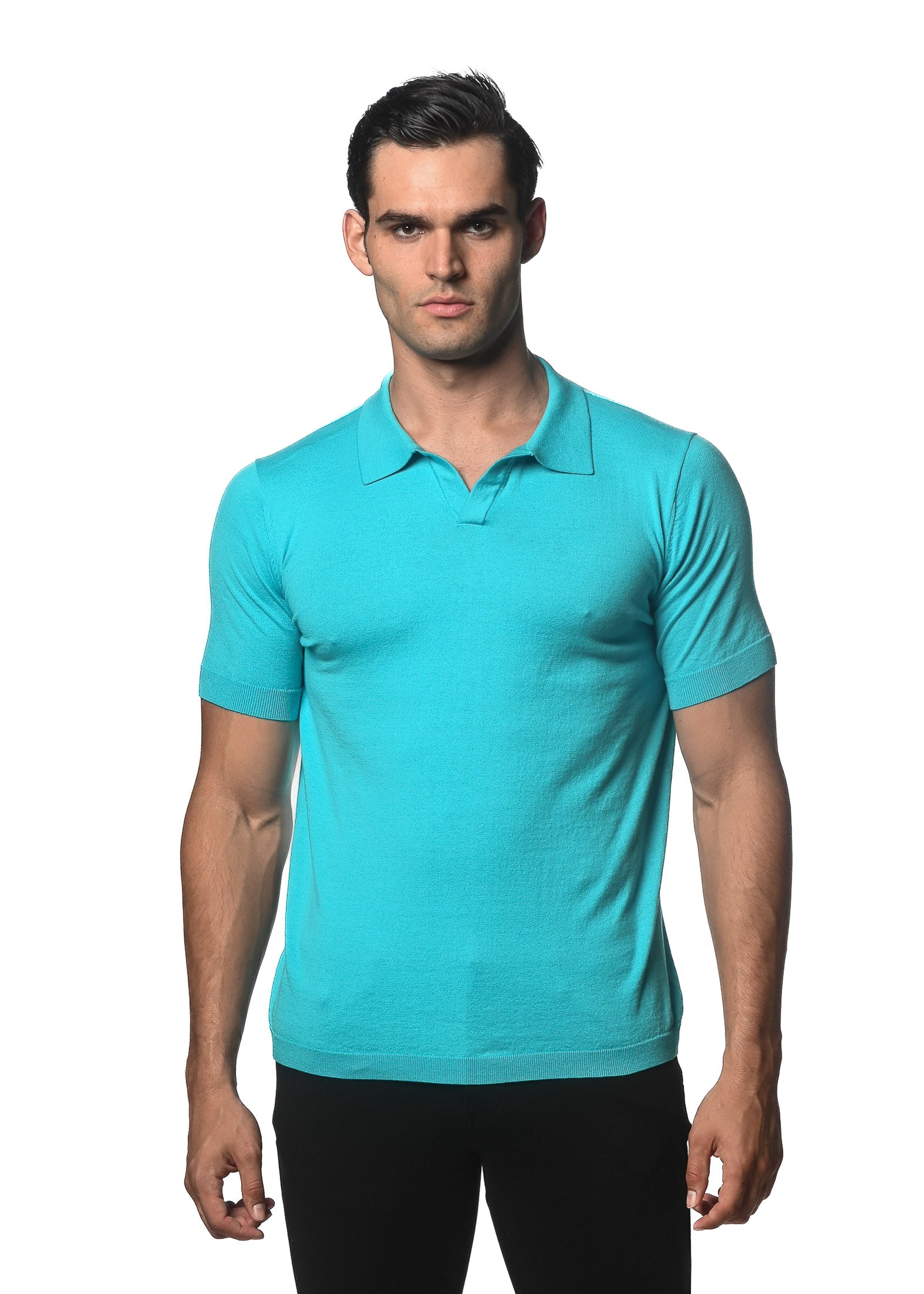 PINK/SMOKE OPEN COLLAR TEXTURED STRIPE SILK TENCEL KNIT POLO