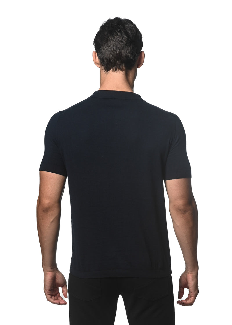 NAVY JOHNNY COLLAR KNITTED POLO PM-16230