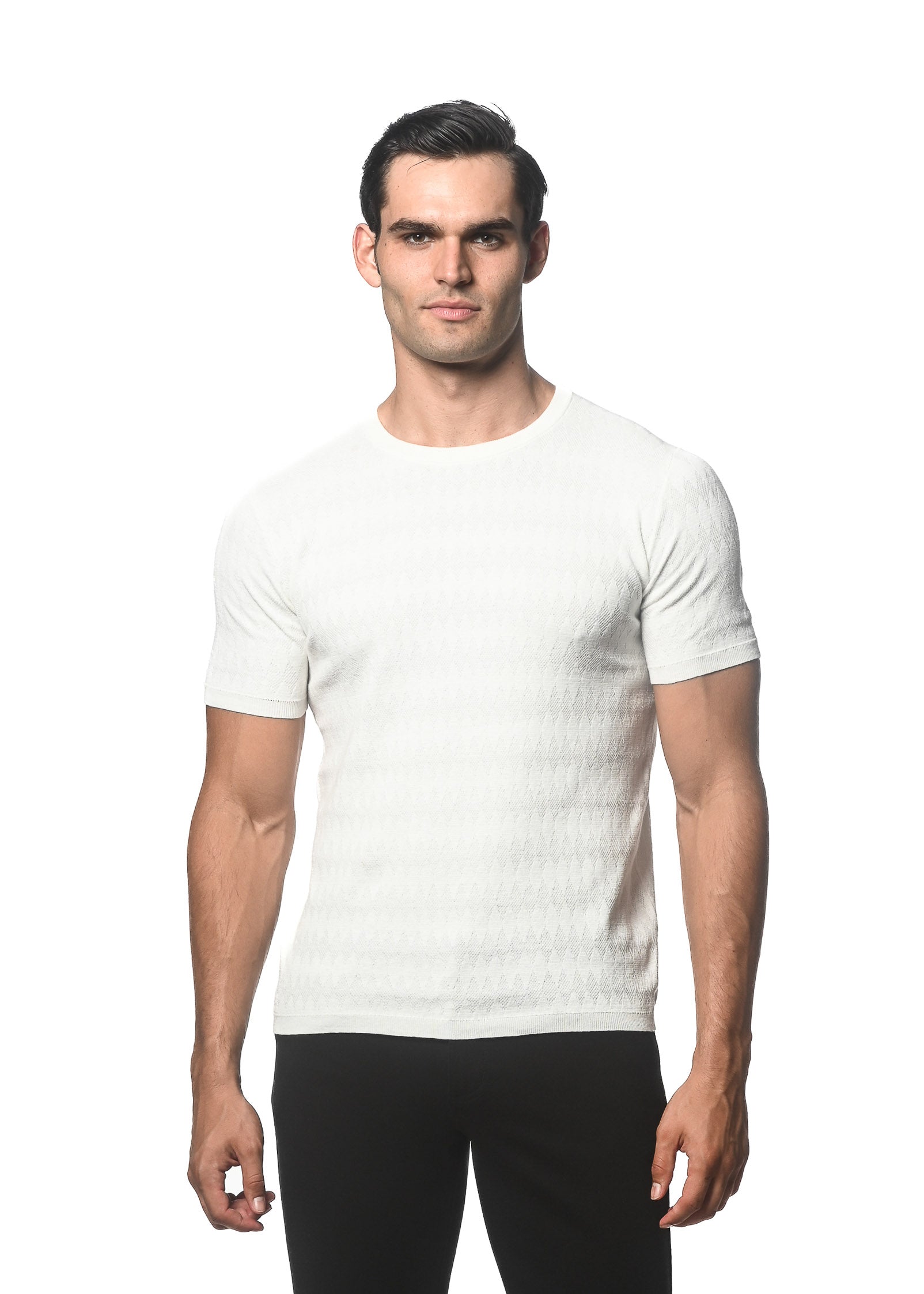 OFF WHITE COTTON TEXTURED CREW KNITTED TEE PM-16251