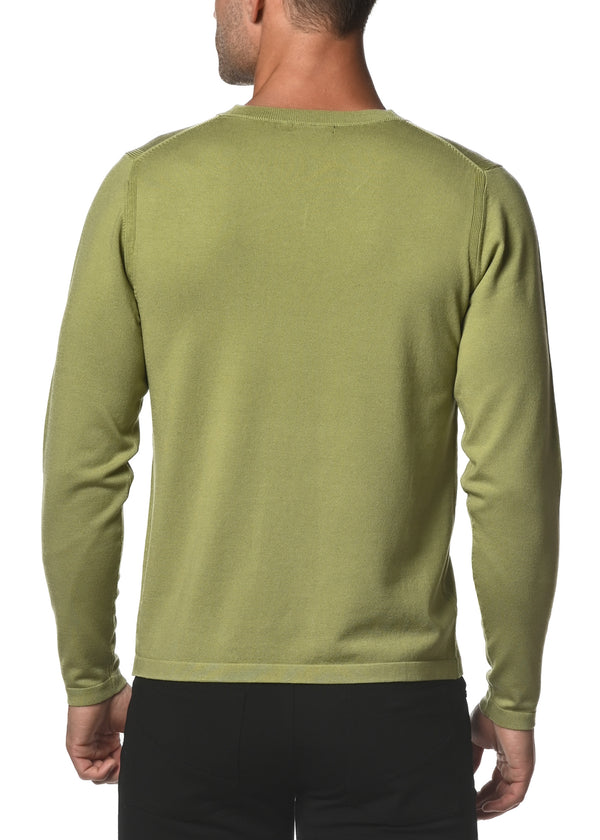 OLIVE SILK TENCEL KNITTED V-NECK SWEATER PM-16308