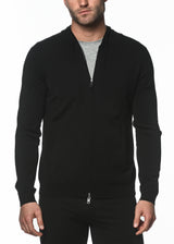 BLACK SILK TENCEL KNITTED ZIP HOODIE PM-16310