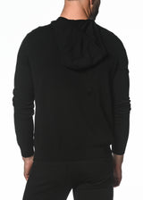 BLACK SILK TENCEL KNITTED ZIP HOODIE PM-16310