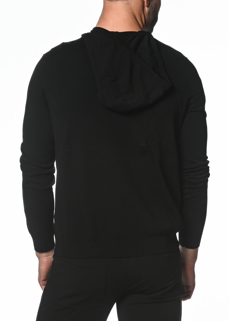 BLACK SILK TENCEL KNITTED ZIP HOODIE PM-16310