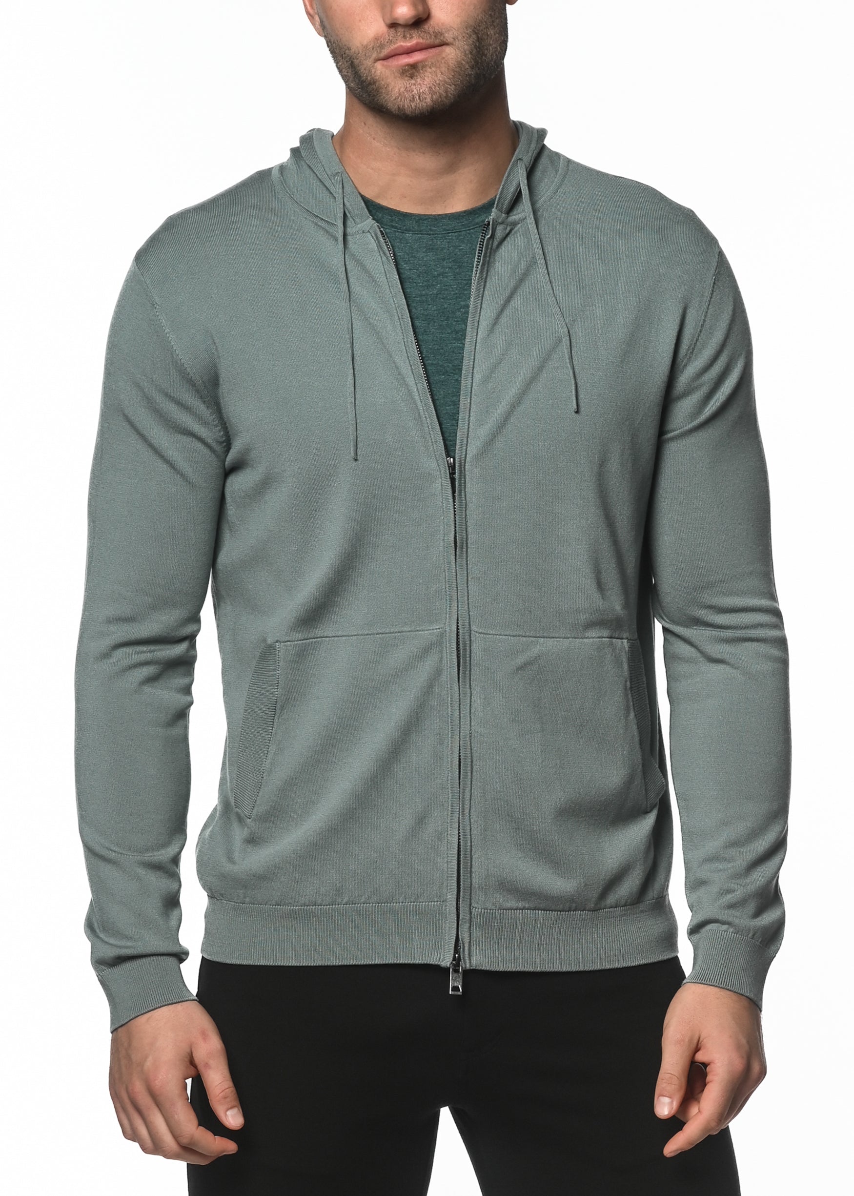 EARL GREY SILK TENCEL KNITTED ZIP HOODIE PM-16310