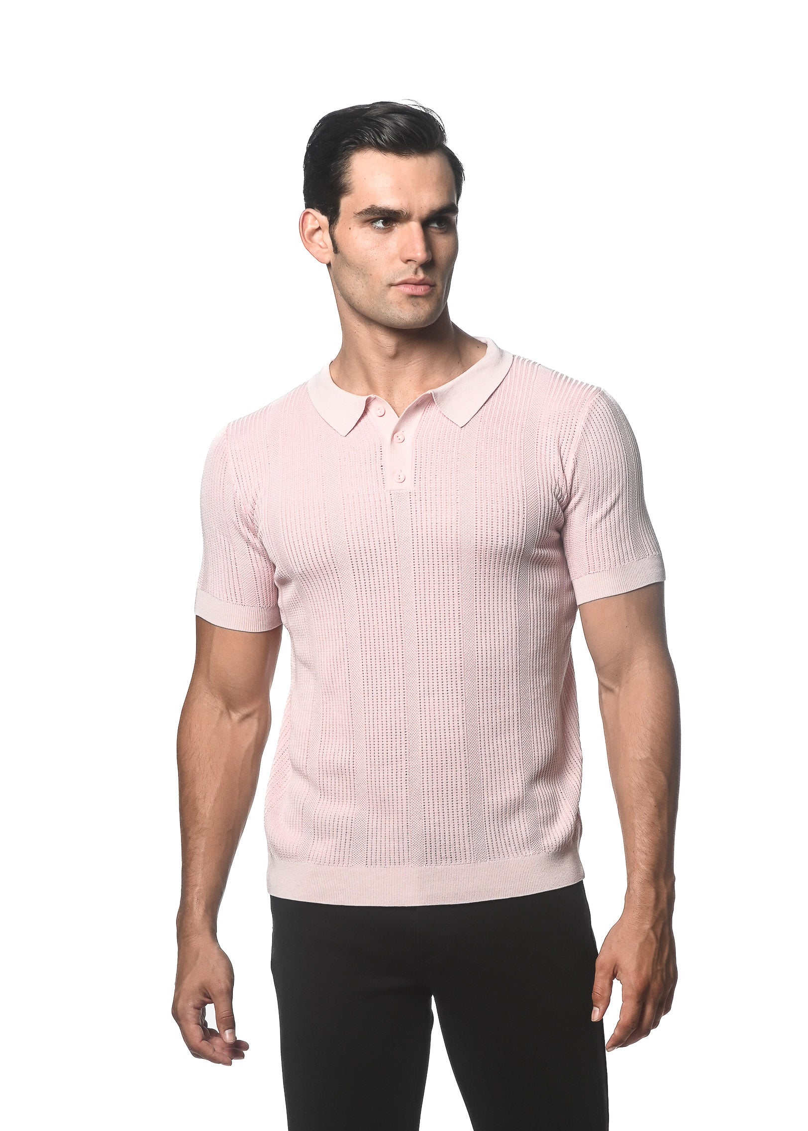 PINK MIST SILK/TENCEL TEXTURED KNITTED POLO PM-16312