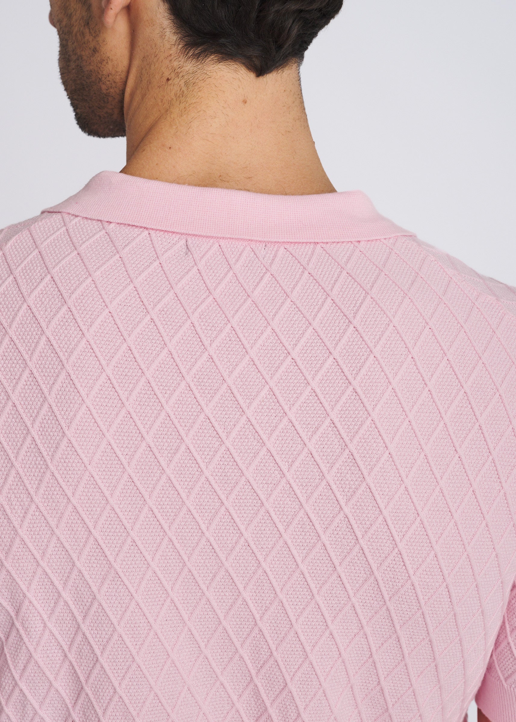 PETAL TONAL DIAMOND BUTTON FRONT COTTON KNIT SHIRT PM-16332