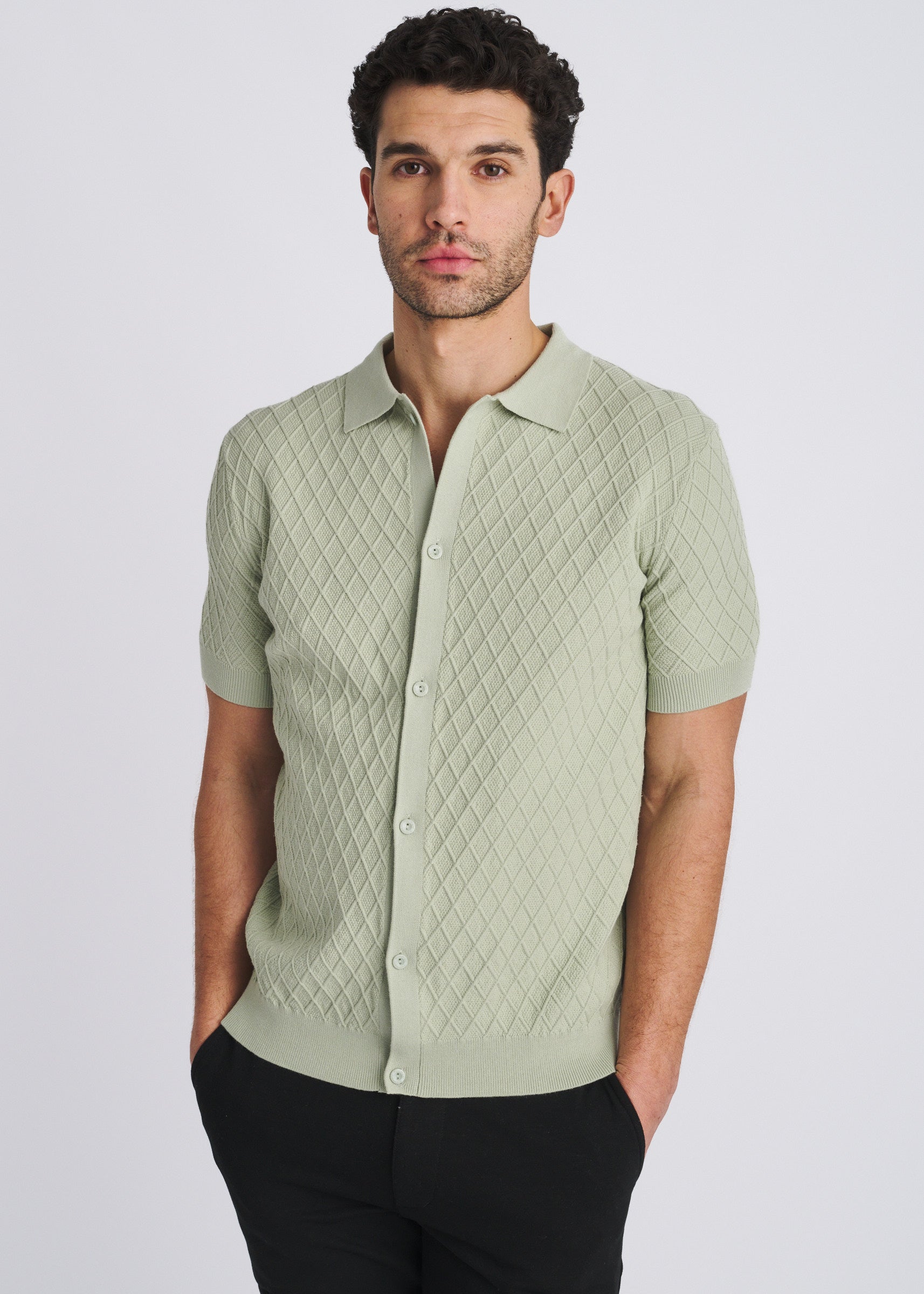 SEACREST TONAL DIAMOND BUTTON FRONT COTTON KNIT SHIRT PM-16332