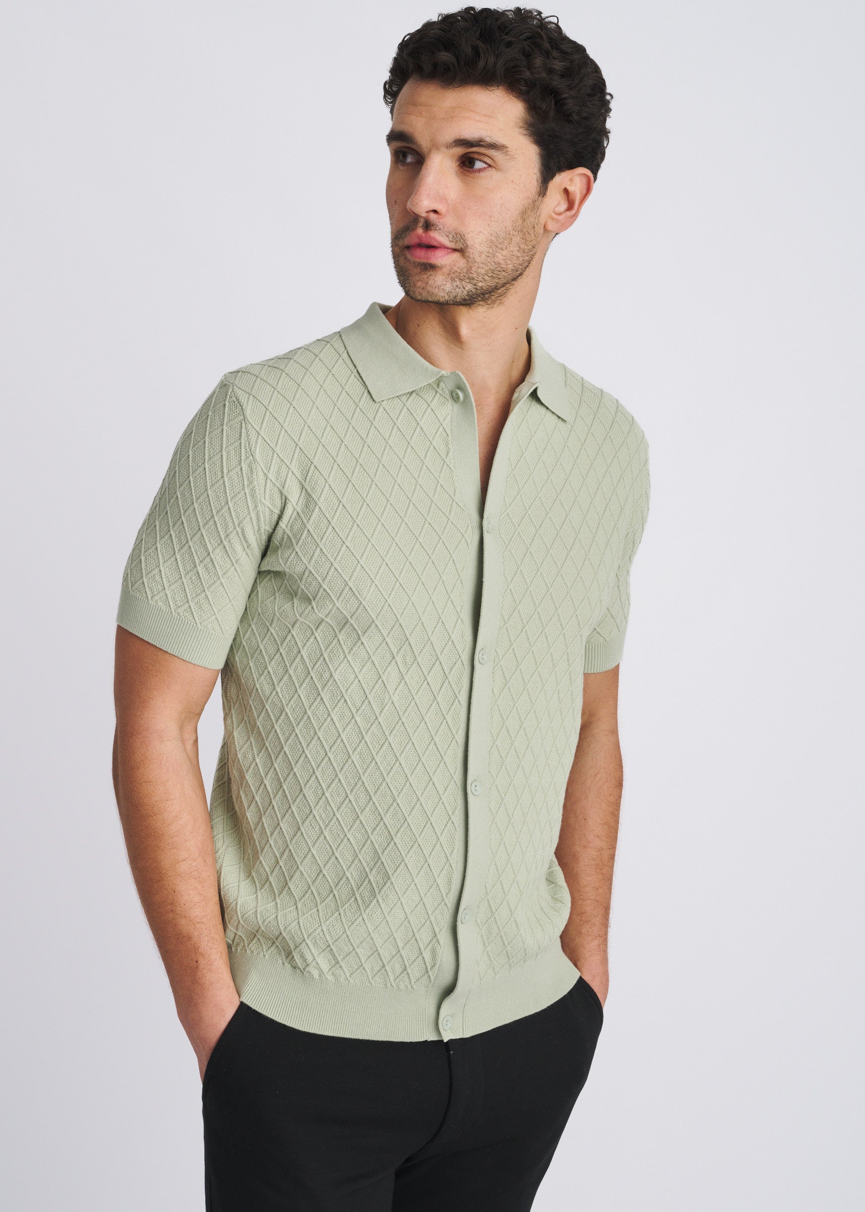 SEACREST TONAL DIAMOND BUTTON FRONT COTTON KNIT SHIRT PM-16332