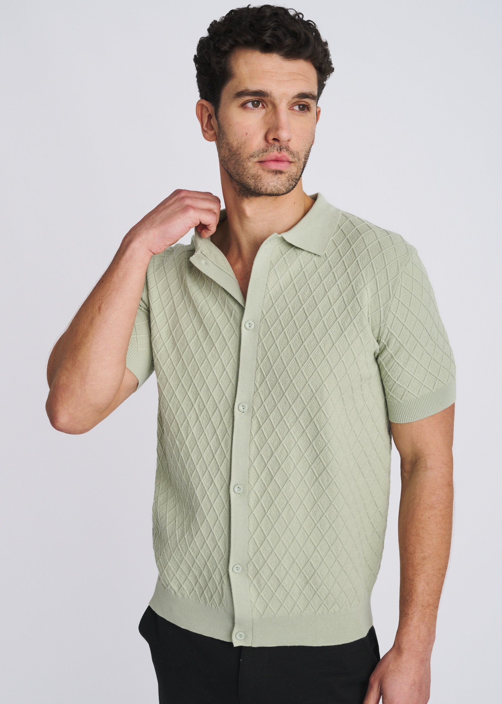 SEACREST TONAL DIAMOND BUTTON FRONT COTTON KNIT SHIRT PM-16332