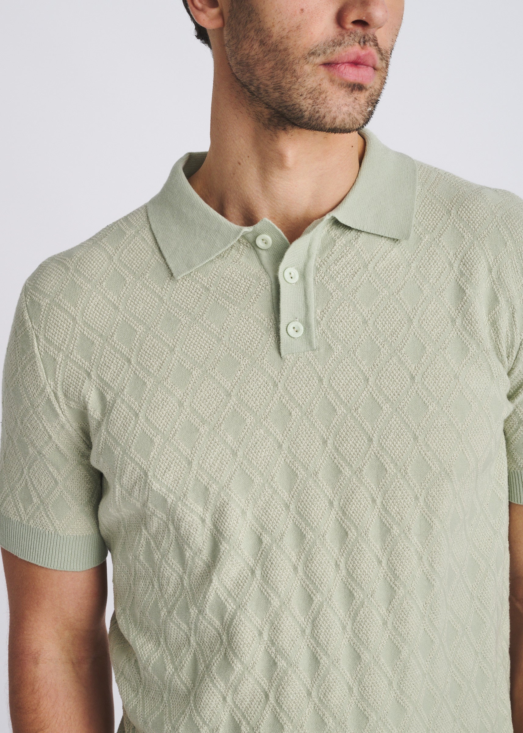 SEACREST/OFF WHITE TONAL DIAMOND COTTON 3-BUTTON KNIT POLO PM-16333
