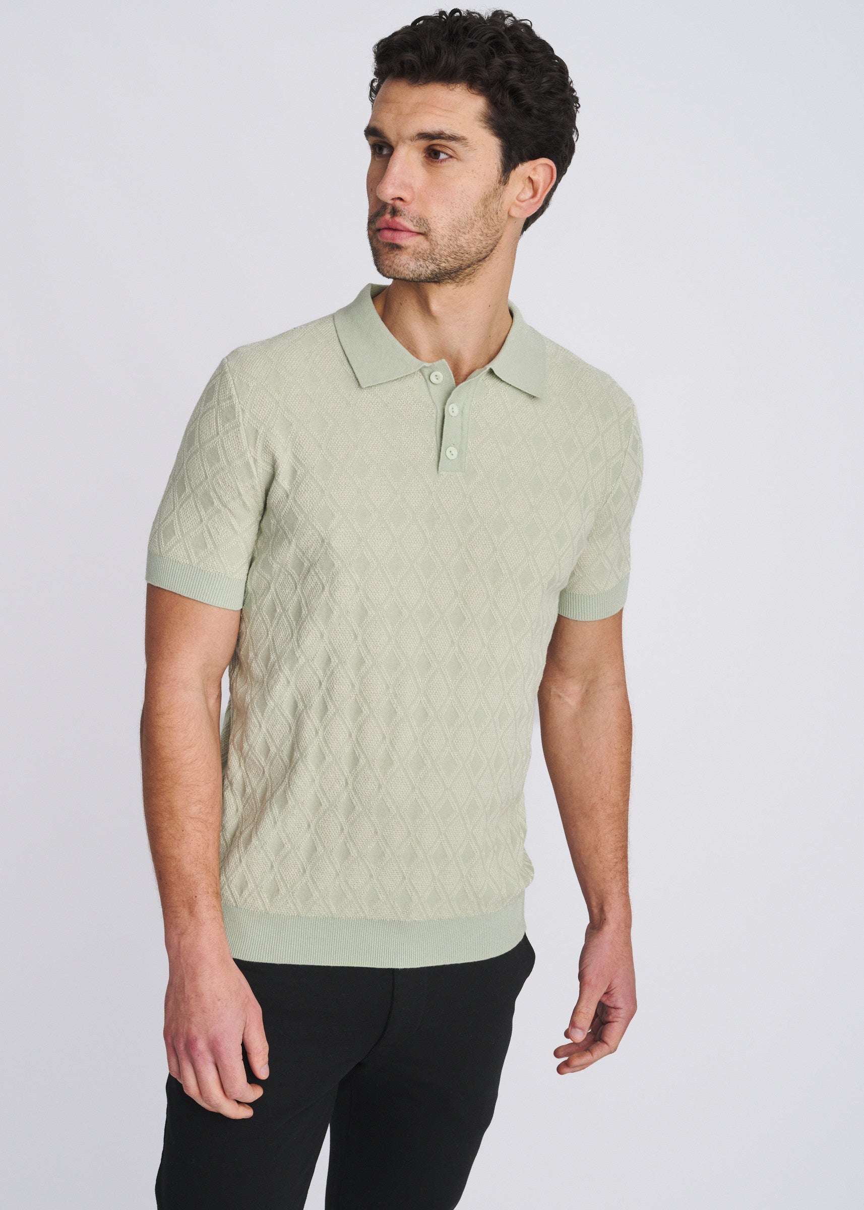 SEACREST/OFF WHITE TONAL DIAMOND COTTON 3-BUTTON KNIT POLO PM-16333