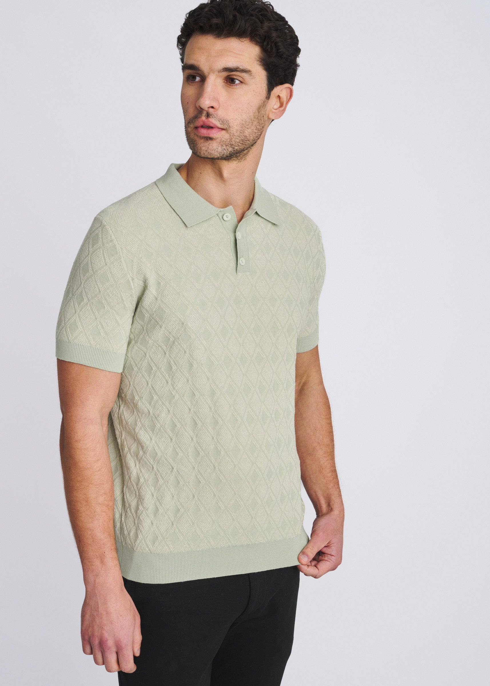 SEACREST/OFF WHITE TONAL DIAMOND COTTON 3-BUTTON KNIT POLO PM-16333