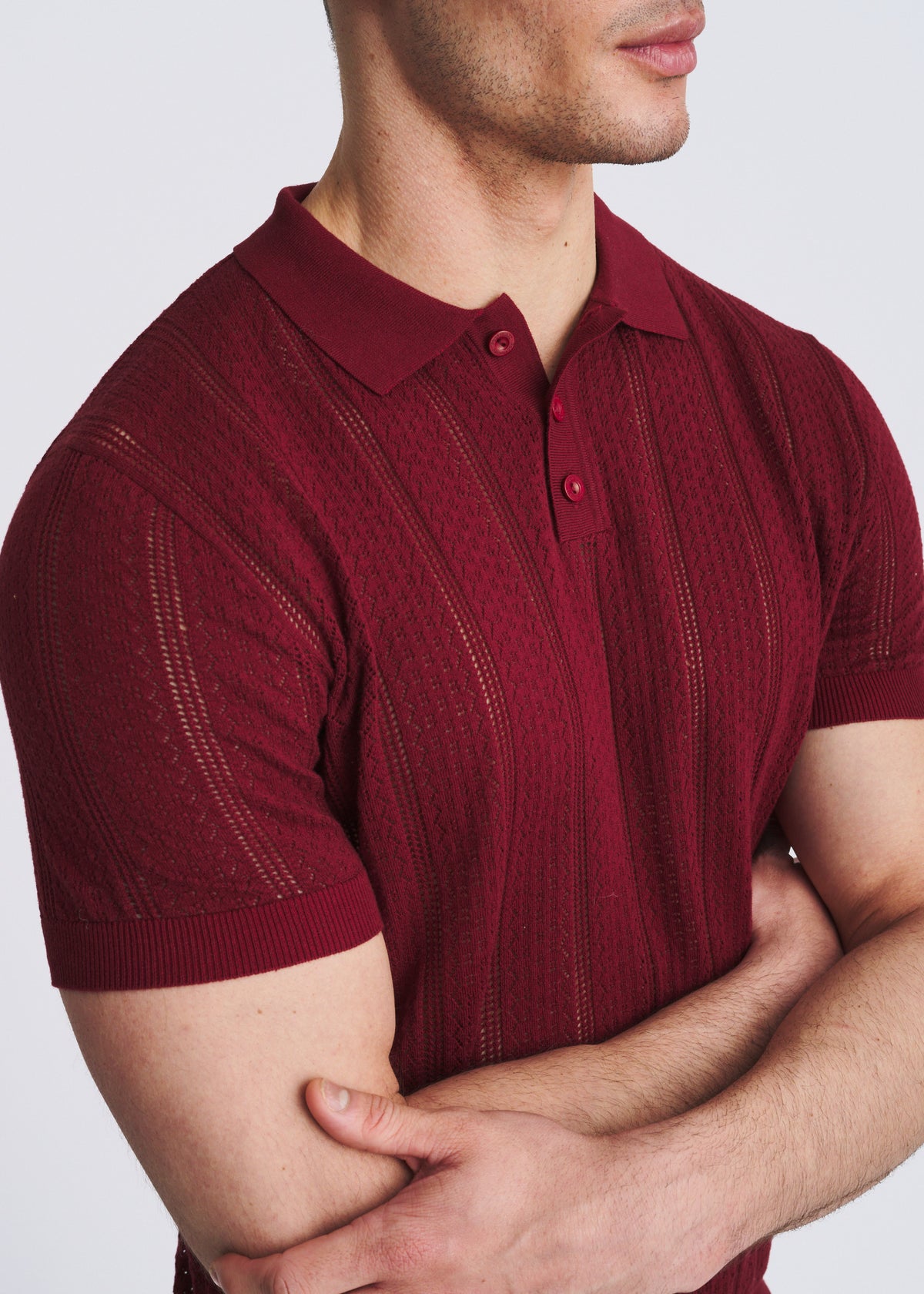 MERLOT POINTELLE COTTON 3-BUTTON KNIT POLO PM-16334