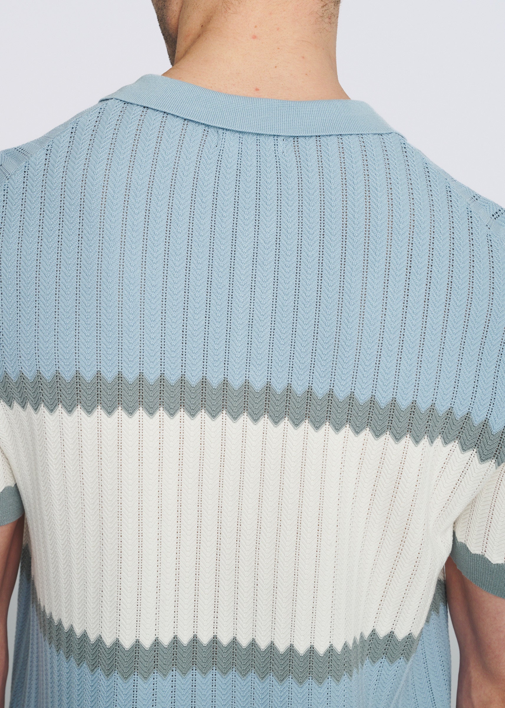 GLACIER/PETROL COLOR BLOCK SILK/TENCEL 3-BUTTON KNIT POLO PM-16339