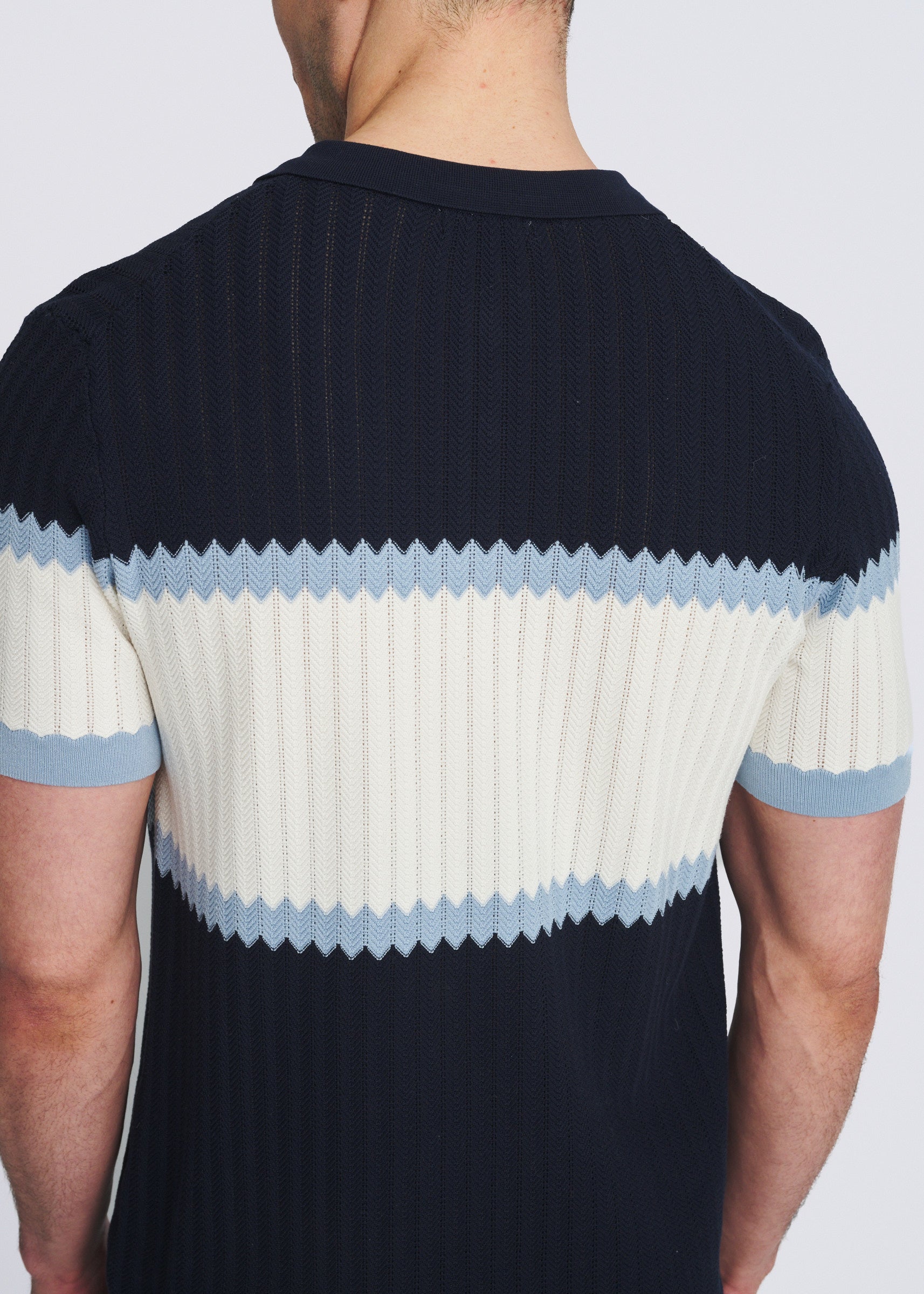 NAVY/MARINA COLOR BLOCK SILK/TENCEL 3-BUTTON KNIT POLO PM-16339