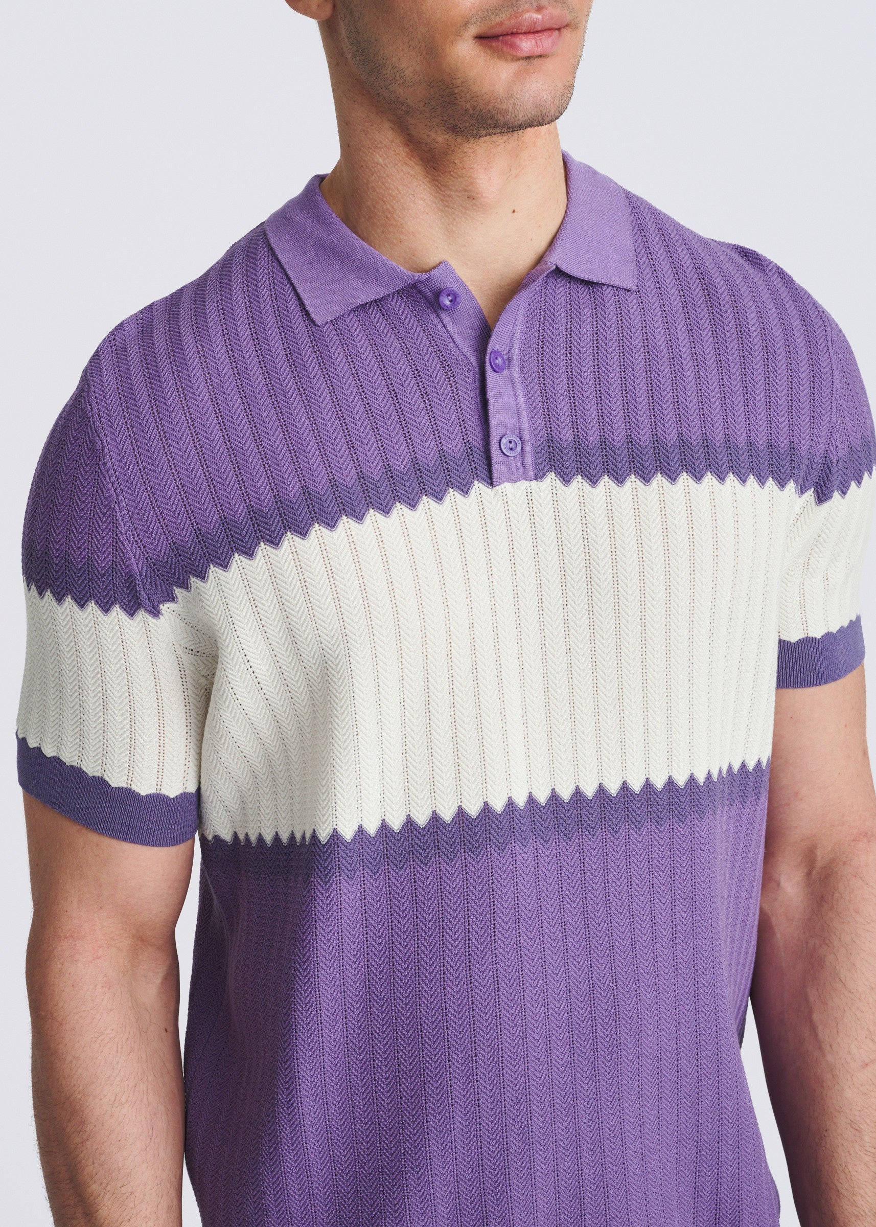 ORCHID/PURPLE COLOR BLOCK SILK/TENCEL 3-BUTTON KNIT POLO PM-16339