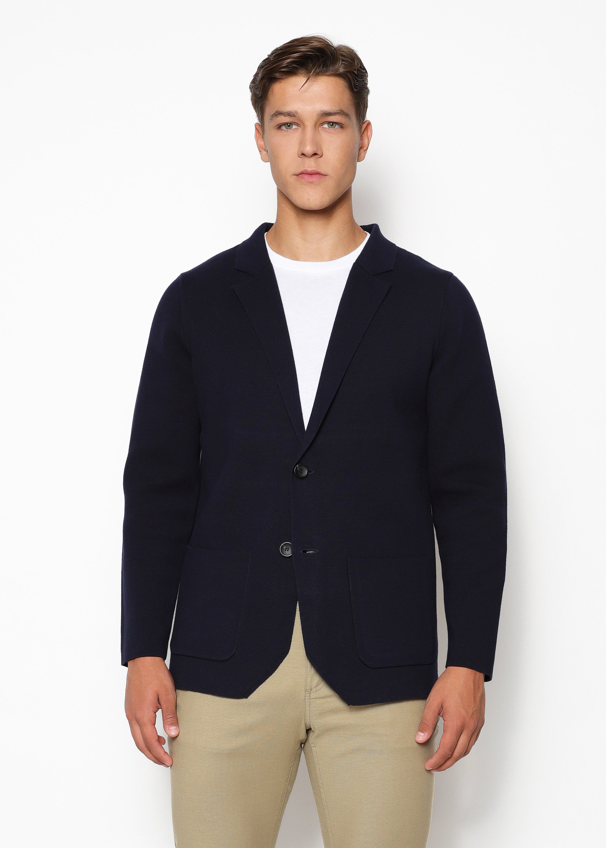 【極美品】CONNSE ソフトツイードジャケット（Navy） Navy Single Breasted Cotton Deconstructed Knitted Blazer
