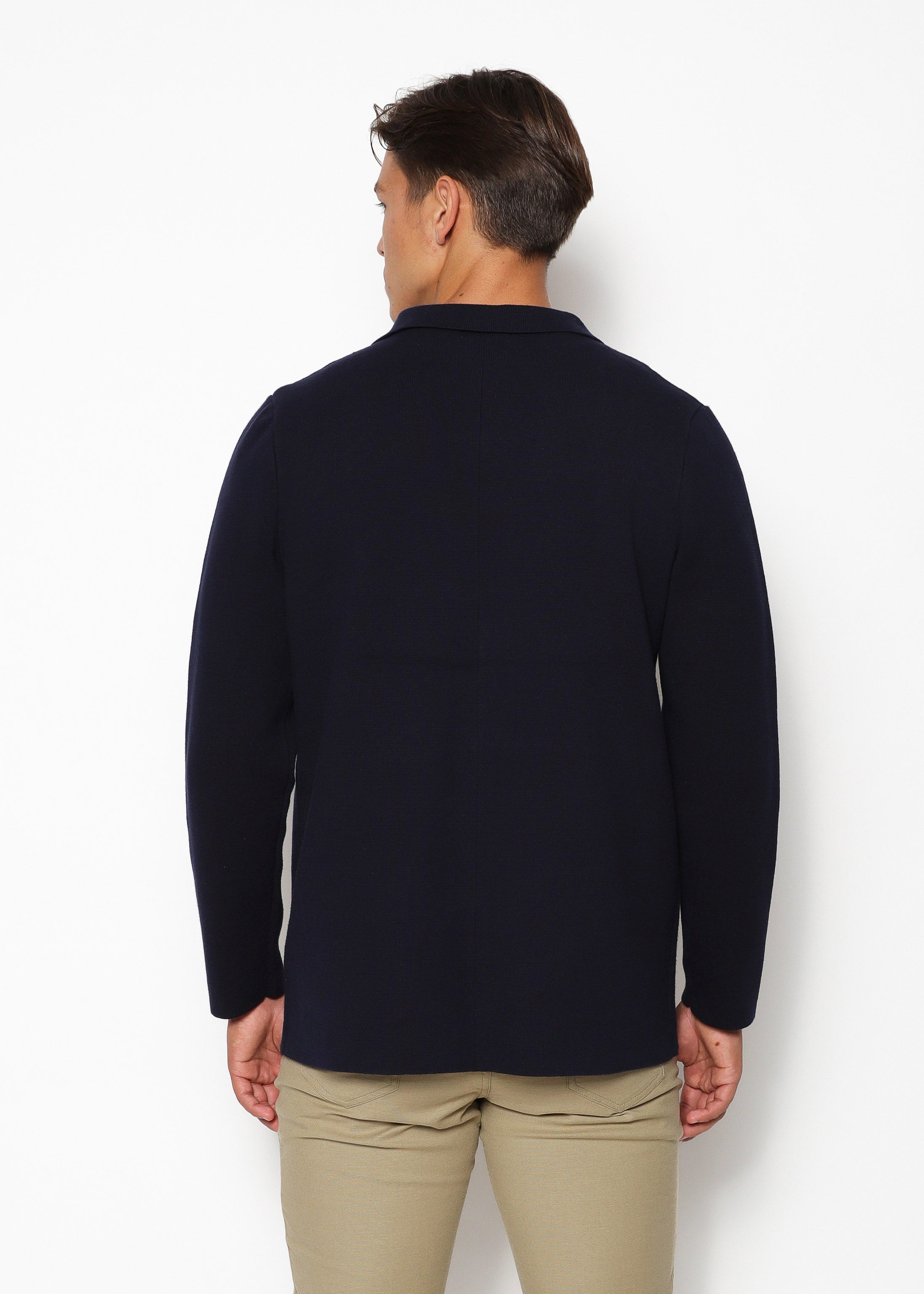 Navy Single Breasted Cotton Deconstructed Knitted Blazer