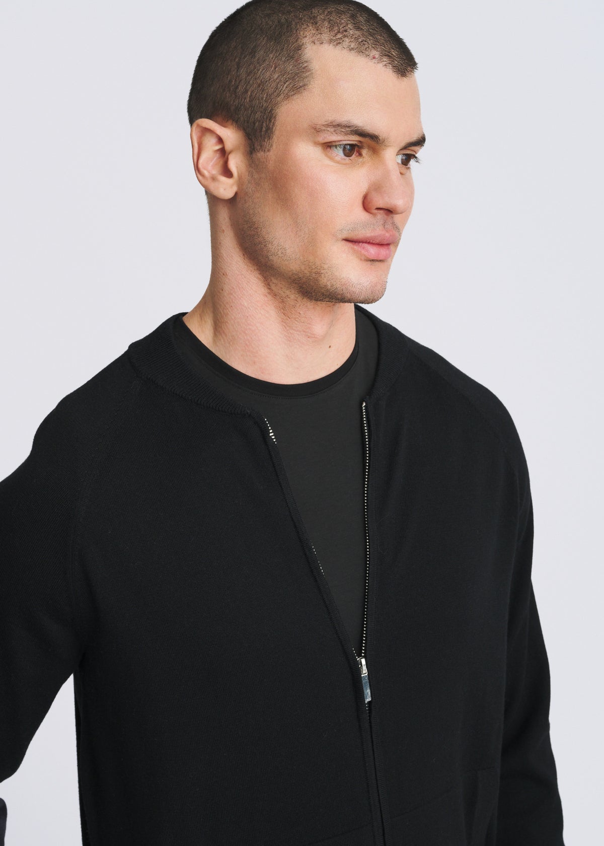 BLACK KNIT ZIP-UP CARDIGAN PM-16416