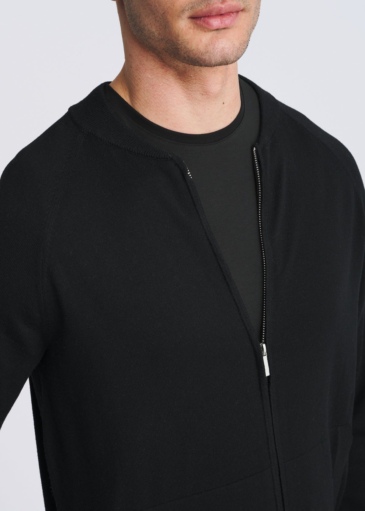 BLACK KNIT ZIP-UP CARDIGAN PM-16416