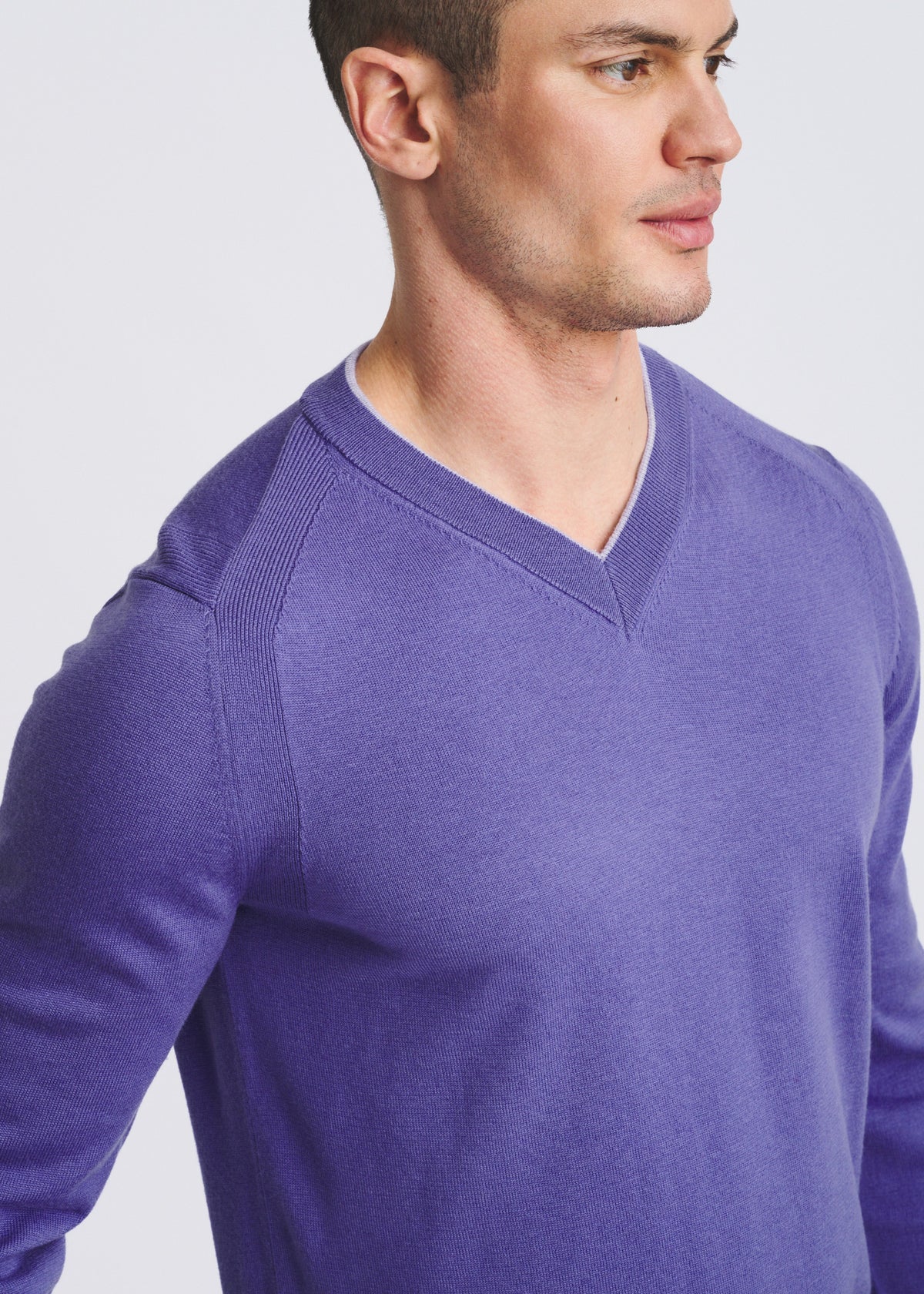 PURPLE/ORCHID CONTRAST V-NECK WOOL BLEND KNIT SWEATER PM-16418