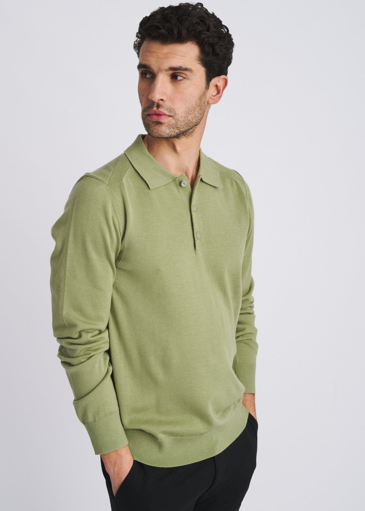 CACTUS 3-BUTTON POLO WOOL BLEND KNIT SWEATER PM-16419